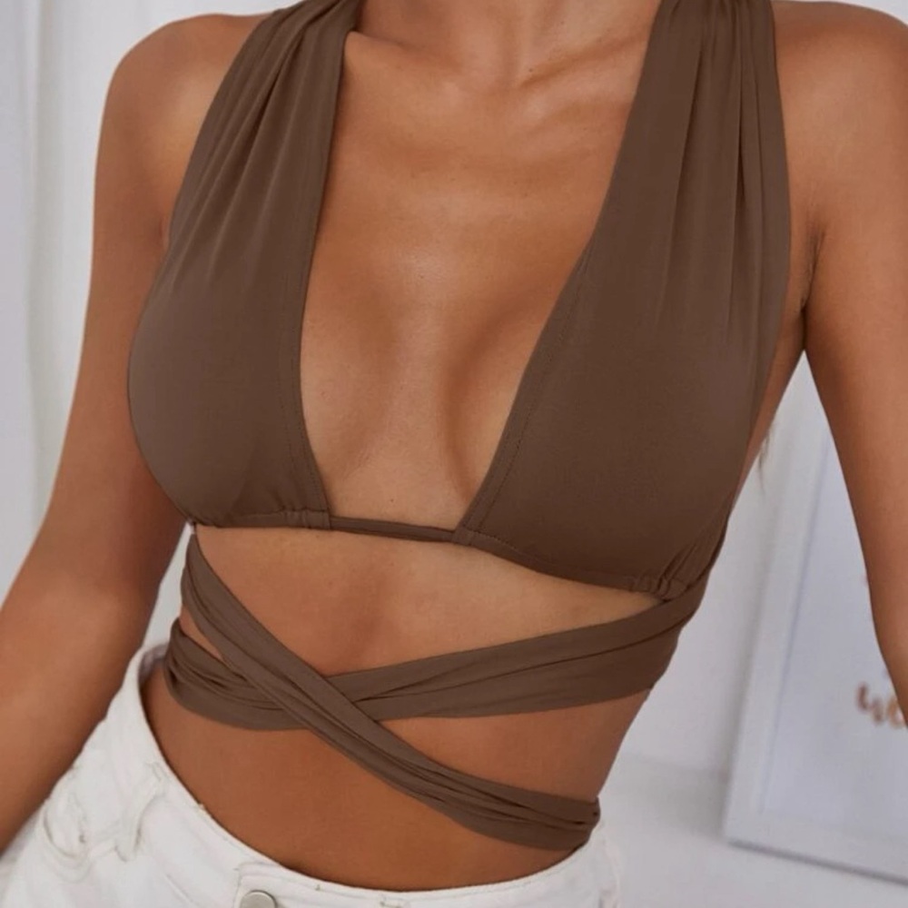 Brown crop top with tie in back